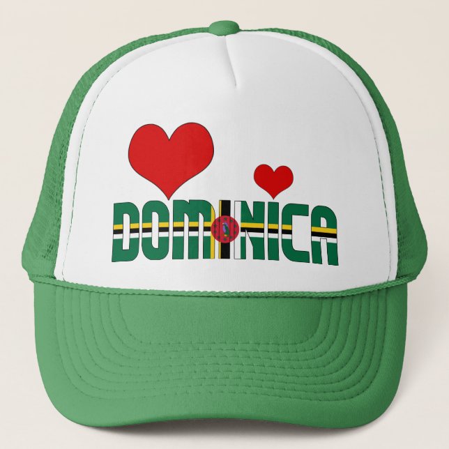 Adorable Dominica Flag Hearts Patriotic Trucker Hat (Front)