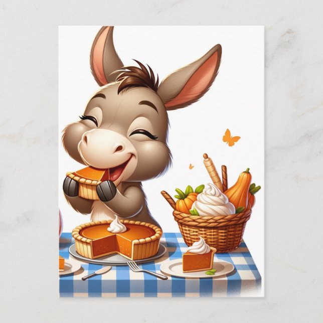 Adorable Donkey Eats Pie Postcard (Front)