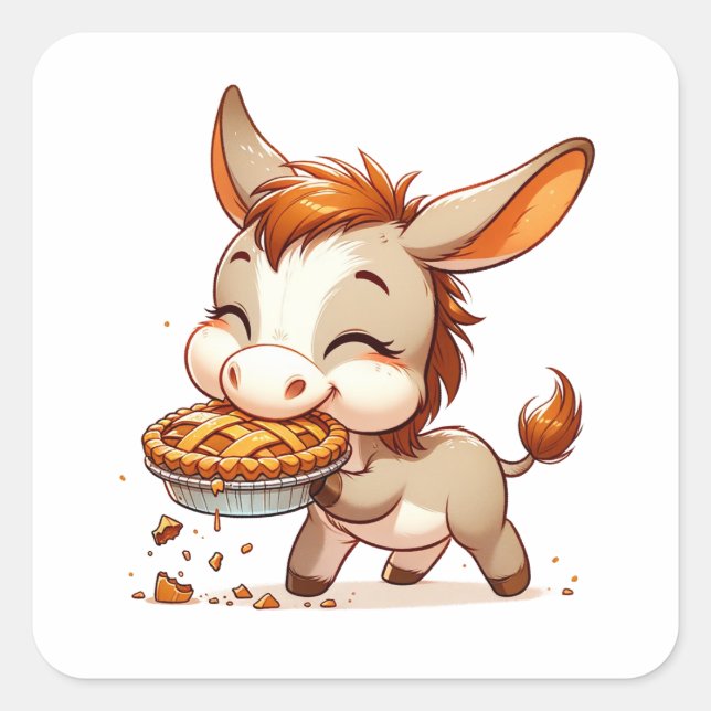 Adorable Donkey Steals Pie Square Sticker (Front)
