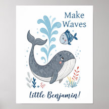 Adorable Doodle Whale Nursery Wall Art Poster
