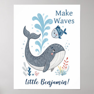 Adorable Doodle Whale Nursery Wall Art Poster