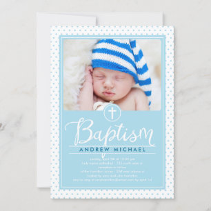 Adorable Dots Baptism Invitation - Blue