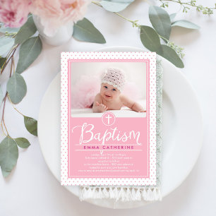 Adorable Dots Baptism Invitation - Pink