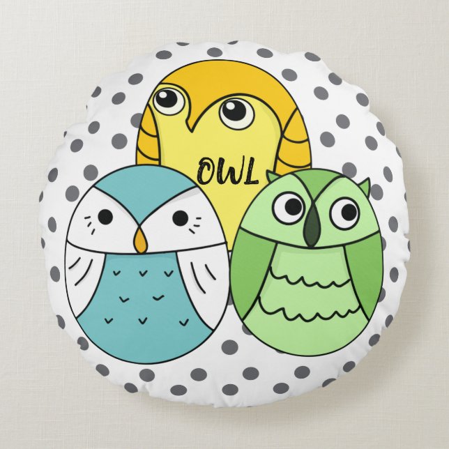 Adorable dots owl pattern kids round cushion (Front)