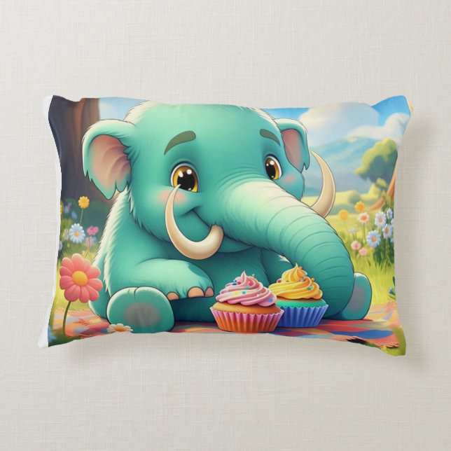 Adorable Double-sided Baby Mammoth Design  Decorative Cushion (Back)