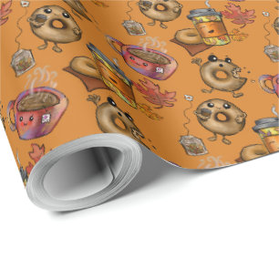 Adorable Doughnuts and Tea Wrapping Paper