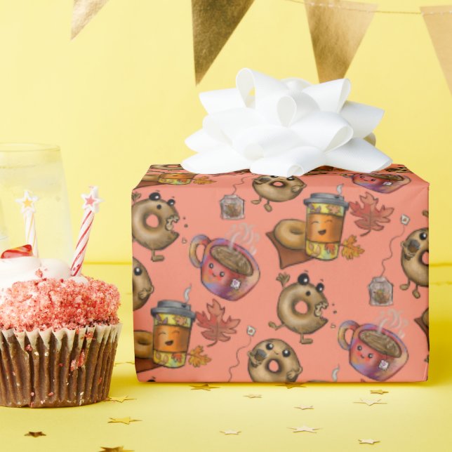 Adorable Doughnuts and Tea Wrapping Paper (Birthday Party)