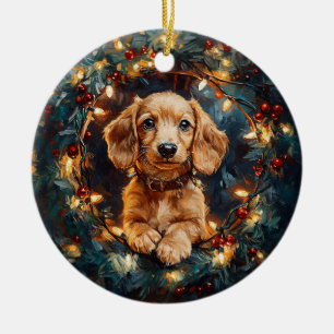 Adorable Doxie Dog Christmas Tree Lights Ceramic Tree Decoration