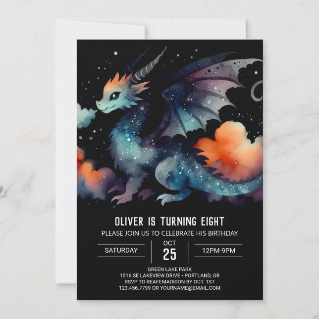 Adorable Dragon Birthday Digital Invitation (Front)