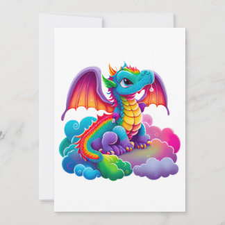 Adorable Dragon Colourful Blue Green Pink Purple Invitation