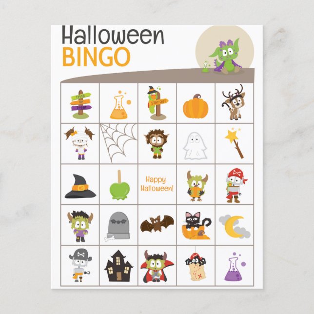 Adorable Dragon Halloween BINGO Board! (Front)