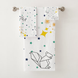 Adorable drawing animals stars white kids  bath towel set