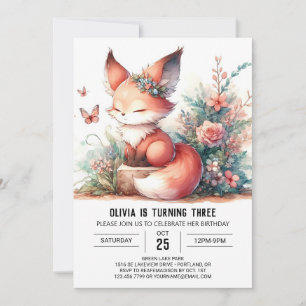 Adorable Dreamy Fox Birthday digital Invitation