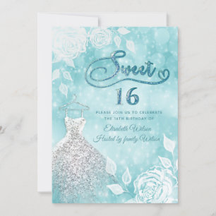 Adorable dress  bokeh white roses sweet sixteen invitation
