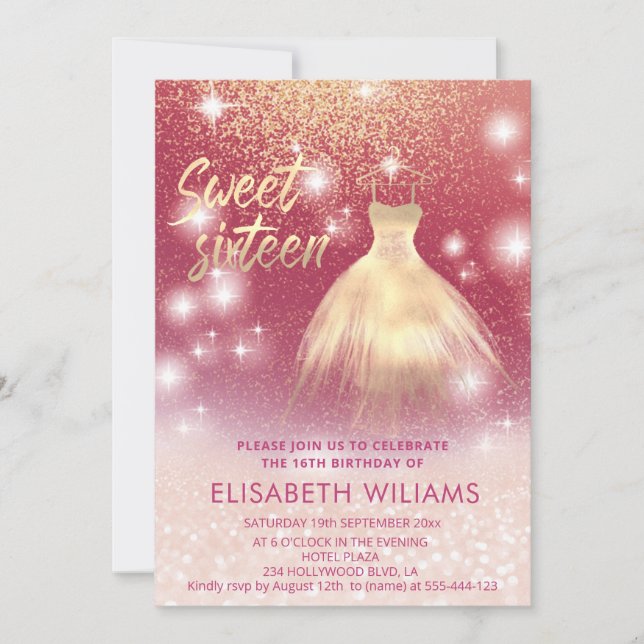 Adorable dress charming rose gold glittery ombre i invitation (Front)