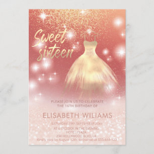 Adorable dress charming rose gold glittery ombre invitation