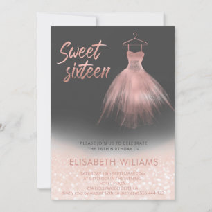 Adorable dress charming rose gold glittery ombre invitation