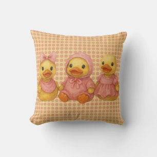 Adorable Duck Trio In Pink Outfits Cushion
