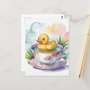 Adorable duckling in a teacup postcard