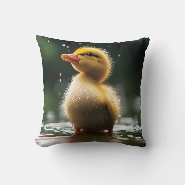 "Adorable Duckling in the Rain  Cushion (Front)