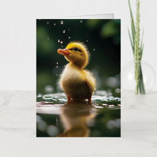 "Adorable Duckling in the Rain Foil Greeting Card