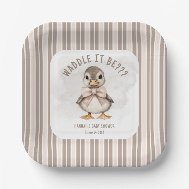 Adorable Duckling Waddle It Be Baby Shower Paper Plate (Front)