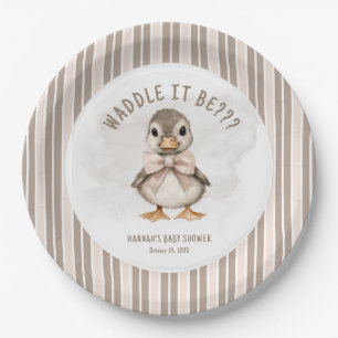 Adorable Duckling Waddle It Be Baby Shower Paper Plate