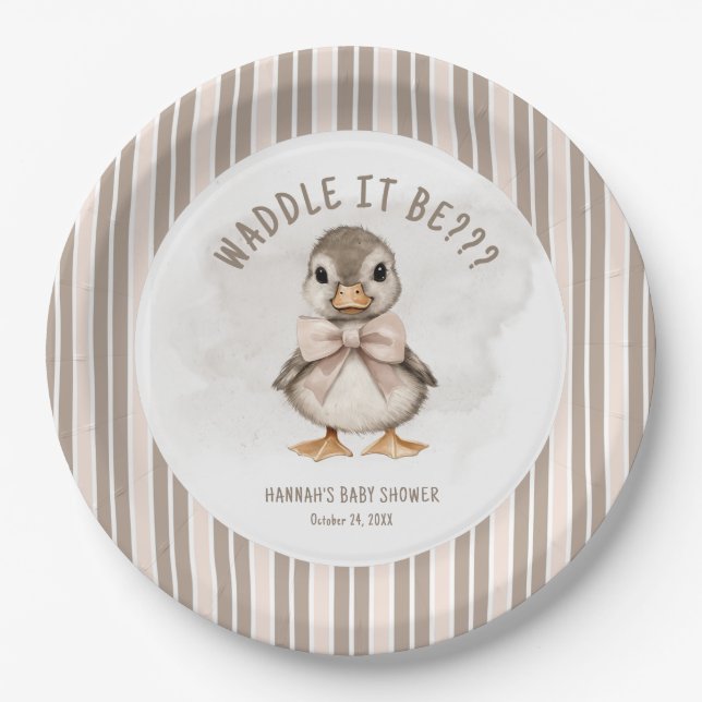 Adorable Duckling Waddle It Be Baby Shower Paper Plate (Front)