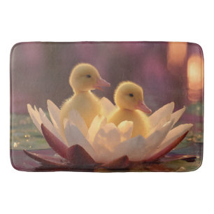 Adorable Ducklings in a Water Lily Flower Bath Mat