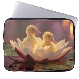 Adorable Ducklings in a Water Lily Flower Laptop Sleeve