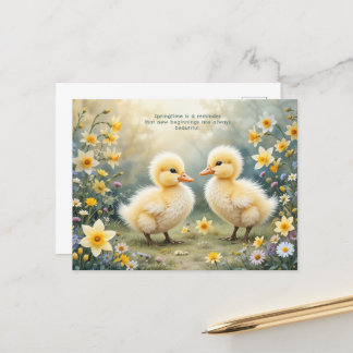 Adorable Ducklings in Spring Daffodils   Postcard