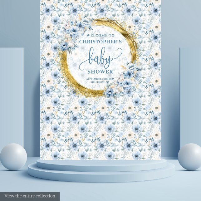 Adorable Dusty Blue Gold Baby Shower Tapestry (Adorable Dusty Blue Gold Baby Shower Tapestry

)