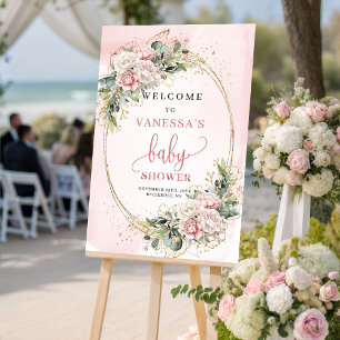 Adorable Dusty Pink Floral Eucalyptus Baby Shower Poster