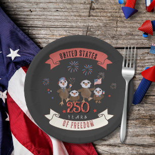 Adorable Eagle Family US 250 Years of Freedom Paper Plate