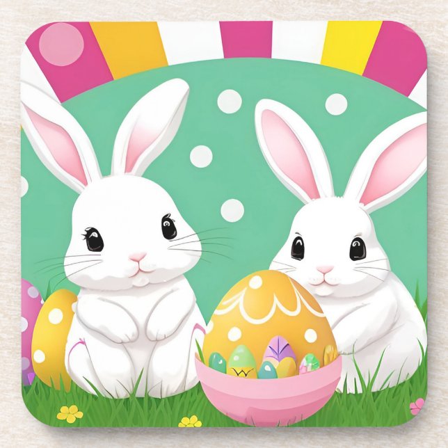 🐰 Adorable Easter Bunnies Colourful Decorative eg Coaster (Front)