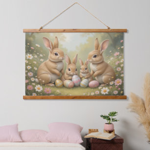 Adorable Easter Bunnies in Meadow Spring Animal Hanging Tapestry