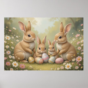 Adorable Easter Bunnies in Meadow Spring Animal Poster