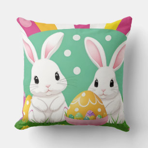 Adorable Easter Bunnies with Decorative Eggs Cushion