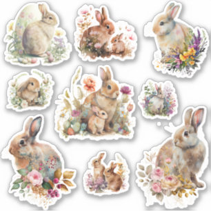 Adorable Easter Bunnies with flowers 