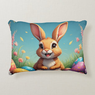 Adorable Easter Bunny Among Colourful Eggs Decorative Cushion