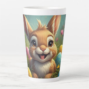 Adorable Easter Bunny Among Colourful Eggs Latte Mug