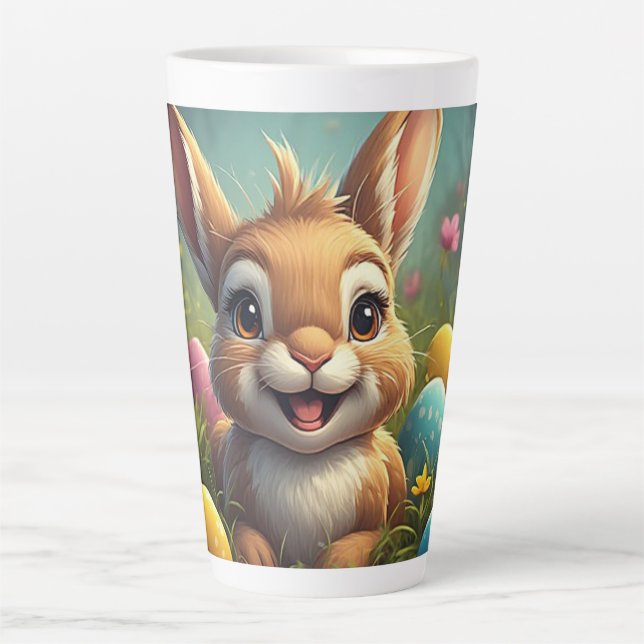 Adorable Easter Bunny Among Colourful Eggs Latte Mug (Front)