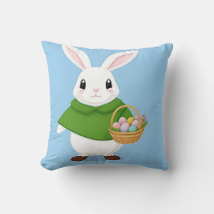 Adorable Easter Bunny Holding Basket Cushion