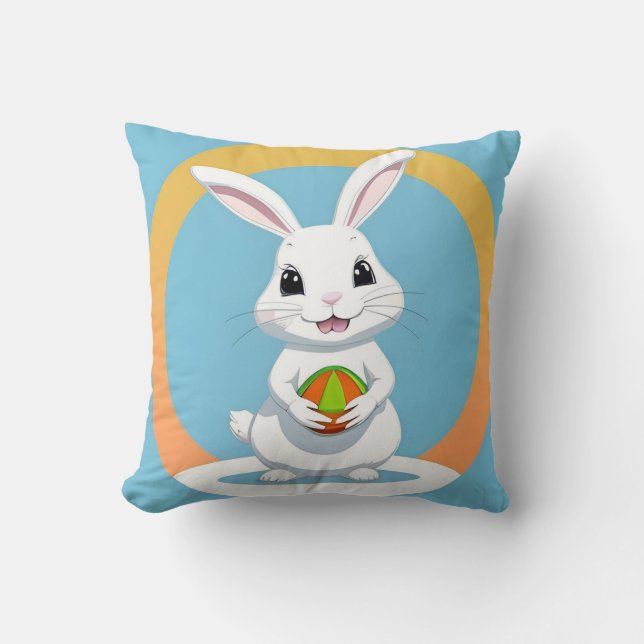 Adorable Easter Bunny Holding Basket Cushion (Front)