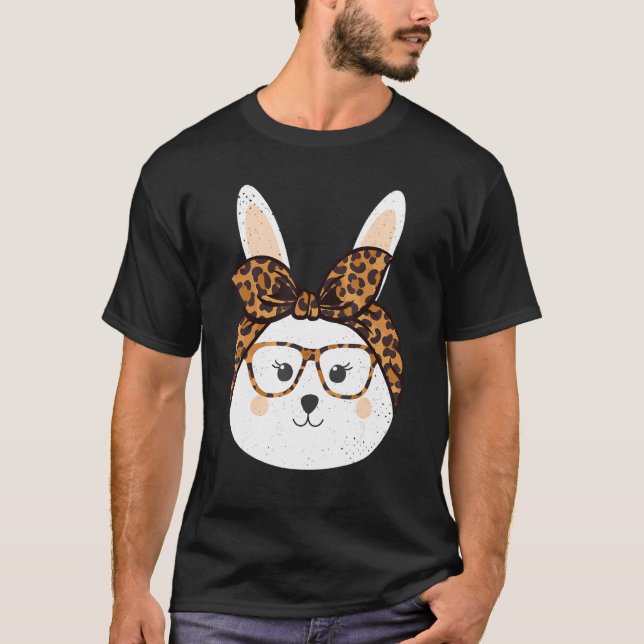 Adorable Easter Bunny  Leopard Bow Glasses Basket T-Shirt (Front)