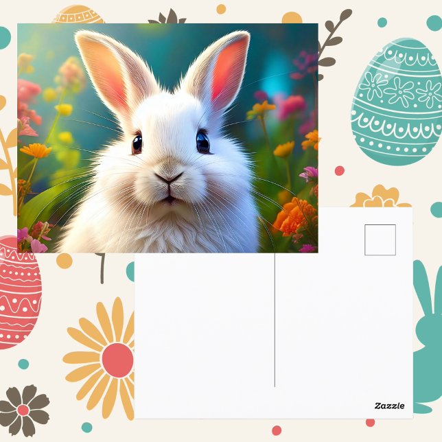 Adorable Easter Bunny Postcard (Easter bunny rabbit spring flowers easter greetings postcard springtime cute animal)