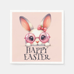 Adorable Easter Bunny Wearing Glasses and Bow Napkin