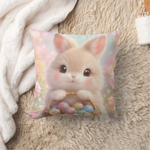 Adorable Easter Bunny with Colourful Basket of Egg Cushion