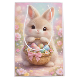 Adorable Easter Bunny with Colourful Basket of Egg Medium Gift Bag