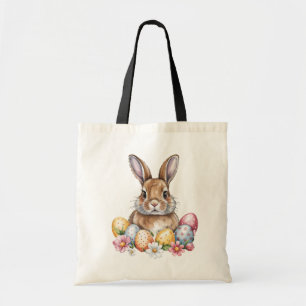 Adorable Easter Bunny with Colourful Eggs & Spring Tote Bag